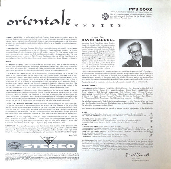 David Carroll & His Orchestra : Percussion Orientale: Musical Sounds Of The Middle East (LP, Album)