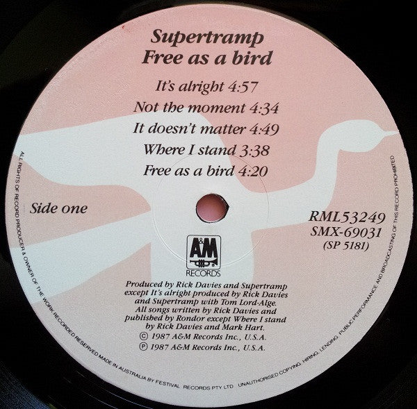 Supertramp : Free As A Bird (LP, Album)