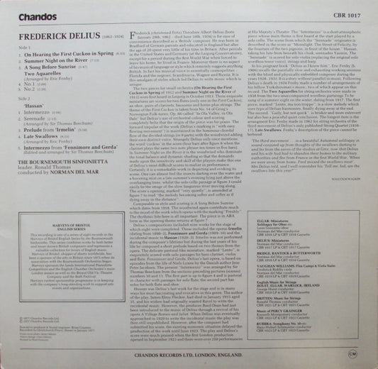 Frederick Delius - Bournemouth Sinfonietta Conducted By Norman Del Mar : Miniatures (LP, RM)