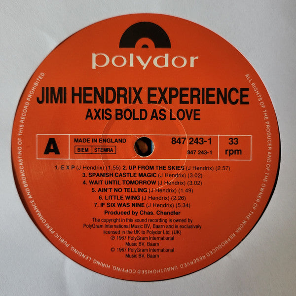 The Jimi Hendrix Experience : Axis: Bold As Love (LP, Album, RE)