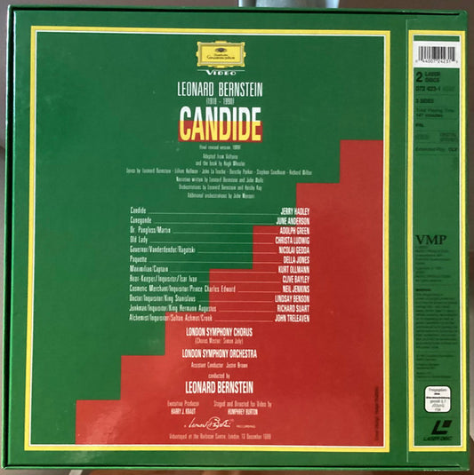 Leonard Bernstein - Jerry Hadley, June Anderson, Christa Ludwig, Adolph Green, Nicolai Gedda, Della Jones, Kurt Ollmann, London Symphony Orchestra & London Symphony Chorus, Leonard Bernstein : Candide (2xLaserdisc, 12", PAL, thr + Box)