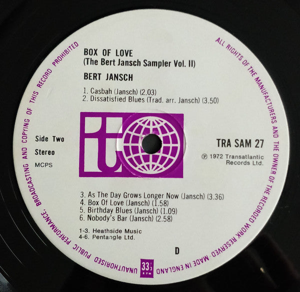 Bert Jansch : Box Of Love (The Bert Jansch Sampler Vol. II) (LP, Comp)