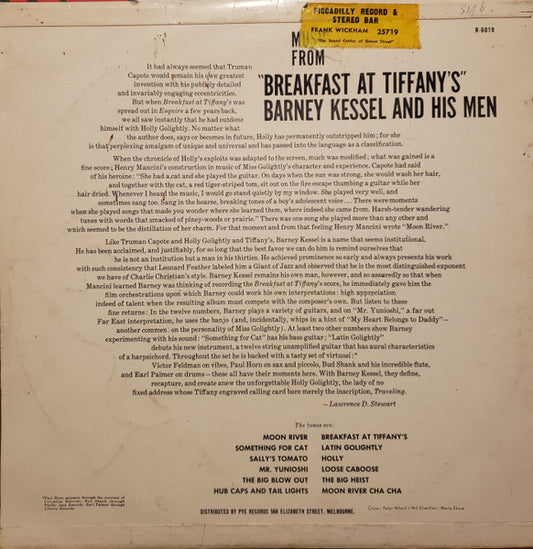 Barney Kessel And His Men : Music From "Breakfast At Tiffany's" (LP, Mono)