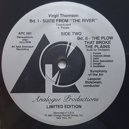 Virgil Thomson, Symphony Of The Air, Leopold Stokowski : The Plow That Broke The Plains · Suite From 'The River' (LP, Ltd, Num, RE, RM)