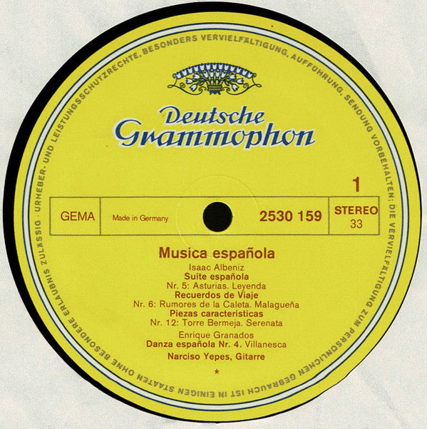 Isaac Albéniz · Enrique Granados · Manuel De Falla · Joaquín Turina – Narciso Yepes : Música Española (LP, RP)