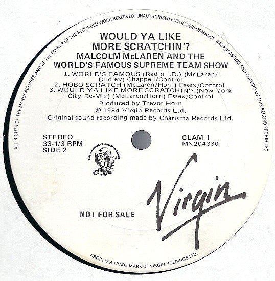 Malcolm McLaren & World's Famous Supreme Team : Would Ya Like More Scratchin (LP, Album, Mixed, Promo)