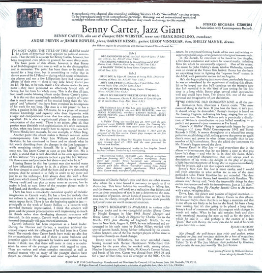 Benny Carter : Jazz Giant (LP, Album, RE, 180)