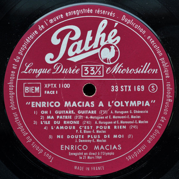 Enrico Macias : Enrico Macias A L'Olympia (LP, Album)