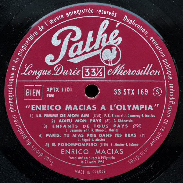 Enrico Macias : Enrico Macias A L'Olympia (LP, Album)