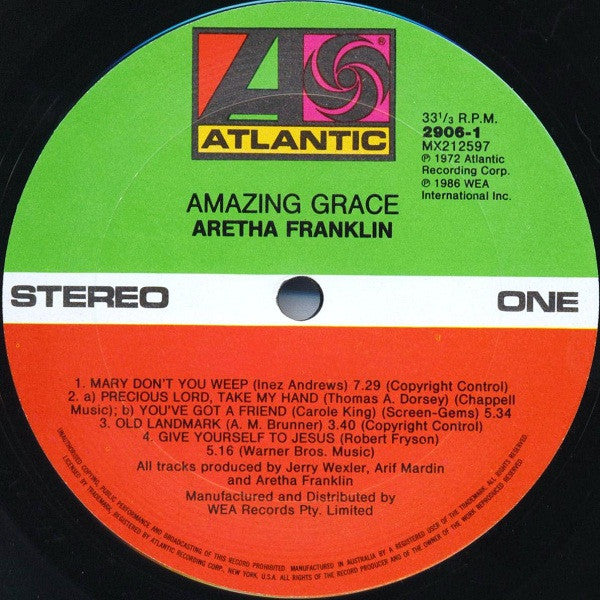 Aretha Franklin With Rev. James Cleveland & The Southern California Community Choir : Amazing Grace (2xLP, Album, RE)