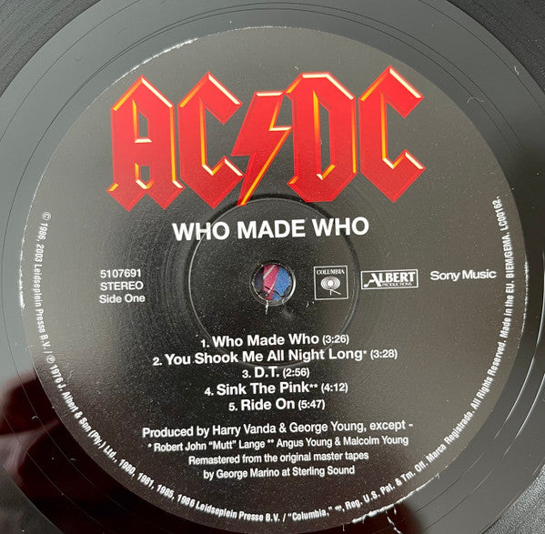 AC/DC : Who Made Who (LP, Album, Comp, RE, RM, 180)