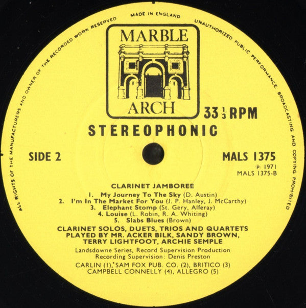 Acker Bilk, Sandy Brown (3), Terry Lightfoot, Archie Semple : Clarinet Jamboree: Clarinet Solos, Duets, Trios And Quartets (LP)