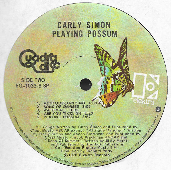 Carly Simon : Playing Possum (LP, Album, Quad)