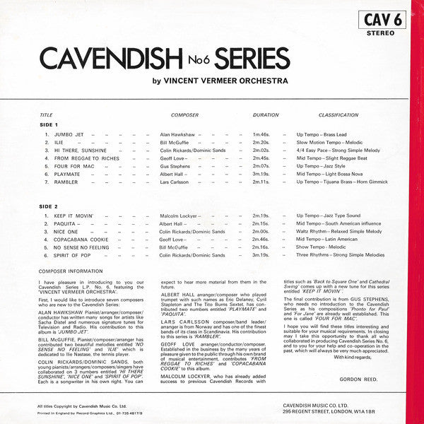 Vincent Vermeer Orchestra : Cavendish Series 6 (LP)