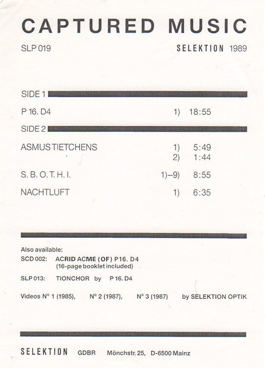 Various : Captured Music (LP, Comp, Gat)