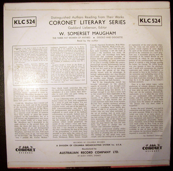 W. Somerset Maugham : The Three Fat Women Of Antibes / Gigolo And Gigolette (LP)