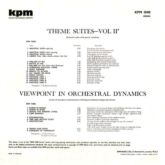 Johnny Pearson / David Francis : Theme Suites - Vol II (LP)