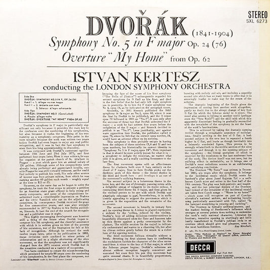 Antonín Dvořák, István Kertész, London Symphony Orchestra : Symphony No. 5 In F Major ∙ Overture "My Home" (LP, Ed2)