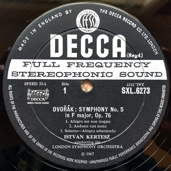 Antonín Dvořák, István Kertész, London Symphony Orchestra : Symphony No. 5 In F Major ∙ Overture "My Home" (LP, Ed2)