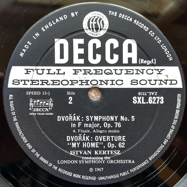 Antonín Dvořák, István Kertész, London Symphony Orchestra : Symphony No. 5 In F Major ∙ Overture "My Home" (LP, Ed2)