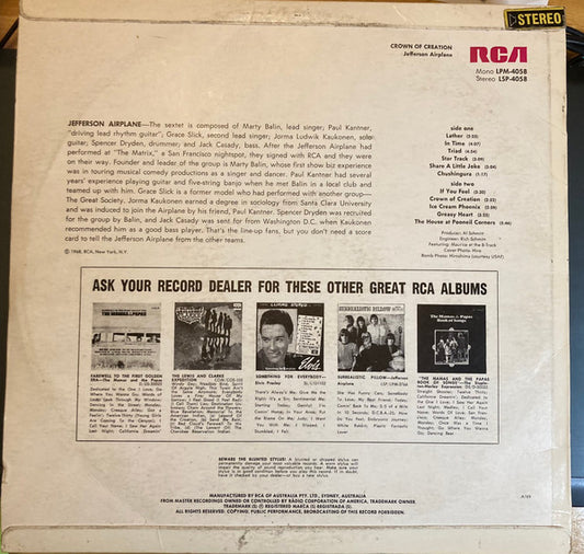 Jefferson Airplane : Crown Of Creation (LP, Album)