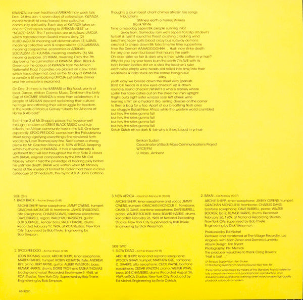 Archie Shepp : Kwanza (LP, Album, RE)
