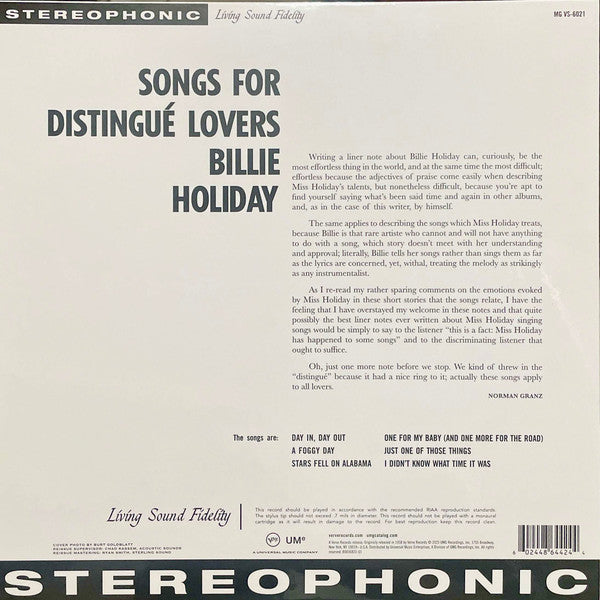 Billie Holiday : Songs For Distingué Lovers (LP, Album, RE, RP, 180)