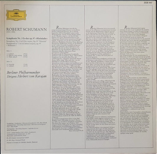 Robert Schumann, Berliner Philharmoniker ∙ Herbert von Karajan : Symphonie Nr.3 „Rheinische“ "Rhenish" (LP, RE)