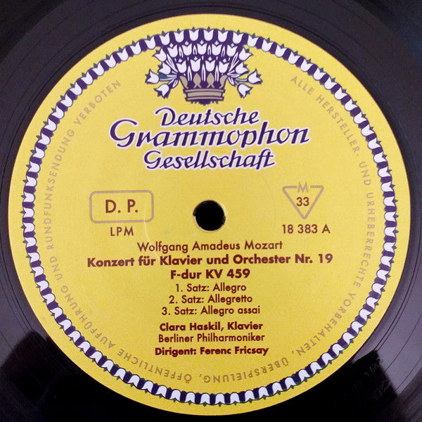 Wolfgang Amadeus Mozart / Clara Haskil, Ferenc Fricsay, Berliner Philharmoniker, Bayerisches Staatsorchester : Konzert Für Klavier Und Orchester Nr. 19 F-Dur KV 459 Und Nr. 27 B-Dur KV 595 (LP, Mono, RE)