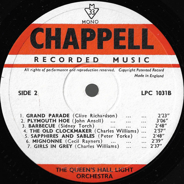 The Queen's Hall Light Orchestra : Chappell Recorded Music (LP)