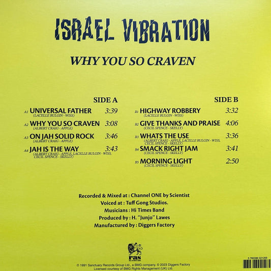 Israel Vibration : Why You So Craven (LP, RE, RM, 180)