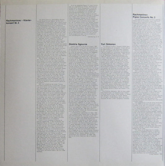 Sergei Vasilyevich Rachmaninoff, Dimitris Sgouros, Berliner Philharmoniker, Yuri Simonov : Klavierkonzert Nr. 3 / Piano Concerto No. 3 (LP)