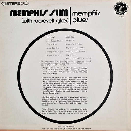 Memphis Slim With Roosevelt Sykes : Memphis Blues (LP, Album)