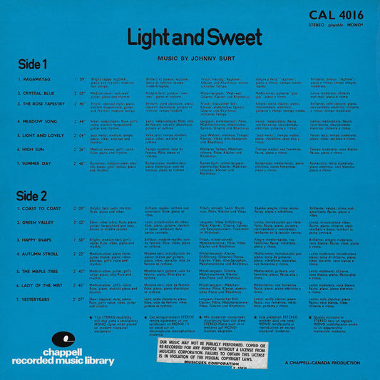 The Johnny Burt Sound : Light And Sweet (LP)