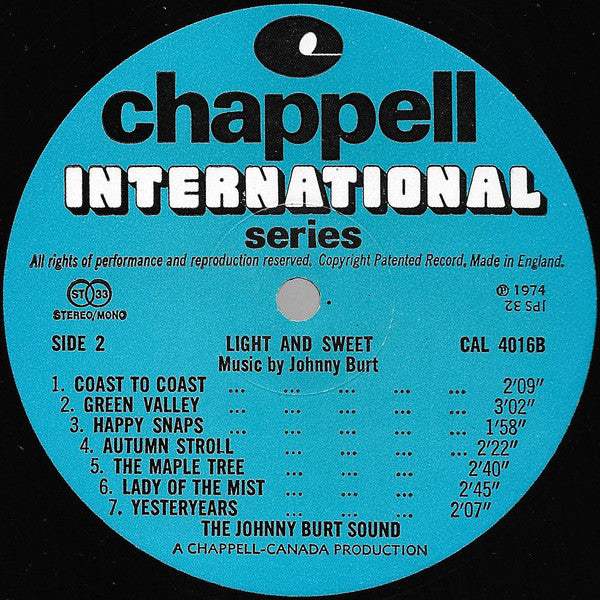 The Johnny Burt Sound : Light And Sweet (LP)