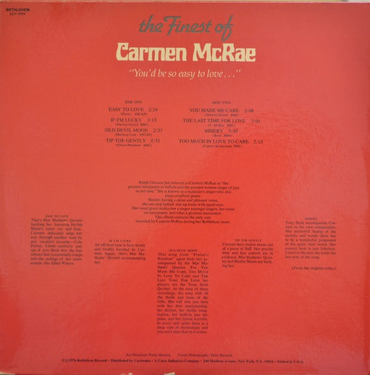 Carmen McRae : ''You'd Be So Easy To Love'' (LP, Album, Comp)