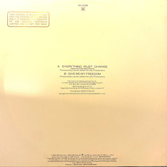 Paul Young : Everything Must Change (12", Single, Promo)