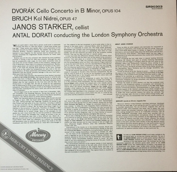 Antonín Dvořák, Max Bruch, Janos Starker, Antal Dorati, London Symphony Orchestra : Violoncello Concerto · Kol Nidrei (LP, Comp, RE, RM, 180)