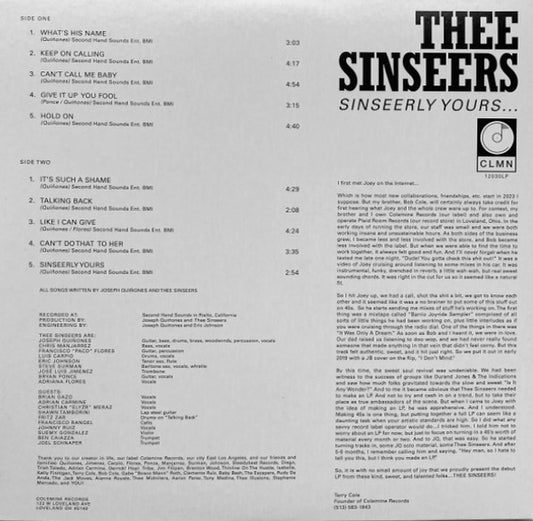 Thee Sinseers : Sinseerly Yours (LP, Album, Opa)