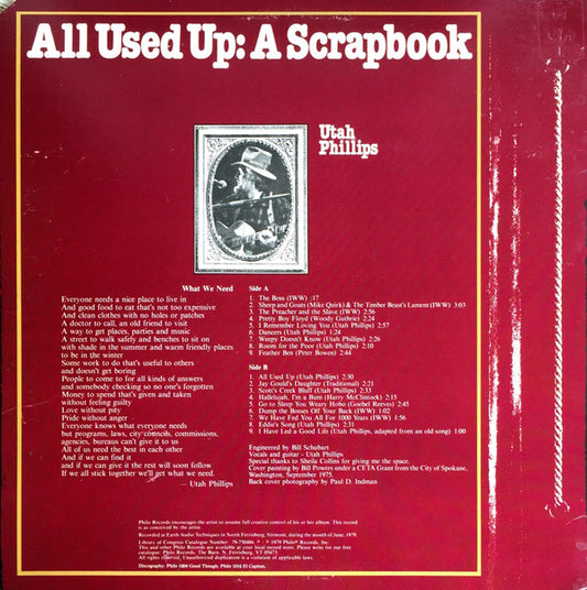 Utah Phillips : All Used Up: A Scrapbook (LP, Album)
