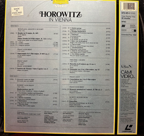 Vladimir Horowitz : Horowitz In Vienna (Laserdisc, 12", Album, NTSC, DDD)