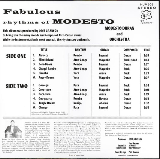 Modesto Duran : Fabulous Rhythms Of Modesto (LP, Album, RE, Red)