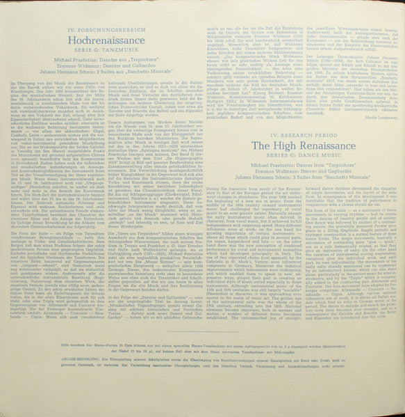 Michael Praetorius, Erasmus Widmann, Johann Hermann Schein, Collegium Terpsichore : Daentze Aus "Terpsichore" ‧ Daentze Und Galliarden ‧ 3 Suiten Aus "Banchetto Musicale" (LP, RE)