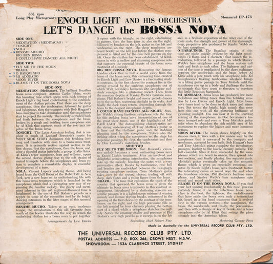 Enoch Light And His Orchestra : Let's Dance The Bossa Nova (LP, Album, Mono)