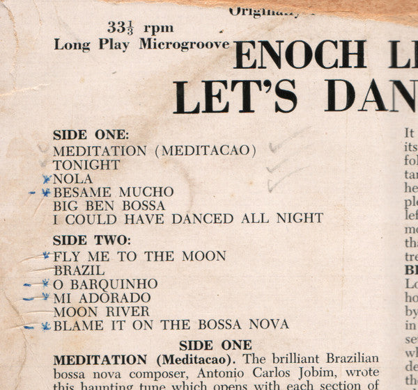 Enoch Light And His Orchestra : Let's Dance The Bossa Nova (LP, Album, Mono)