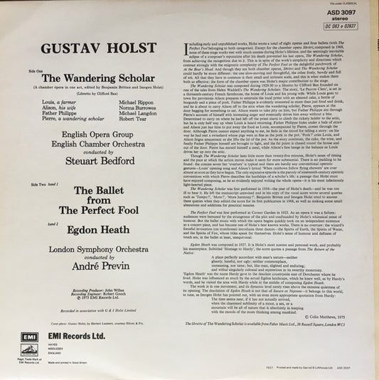 Gustav Holst - The English Opera Group, English Chamber Orchestra, Steuart Bedford, London Symphony Orchestra, André Previn : The Wandering Scholar (LP)