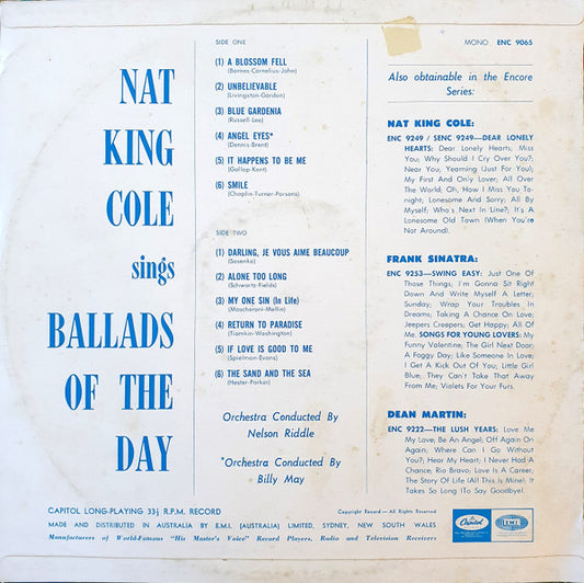 Nat King Cole : Ballads Of The Day (LP, Album, Mono, RE)