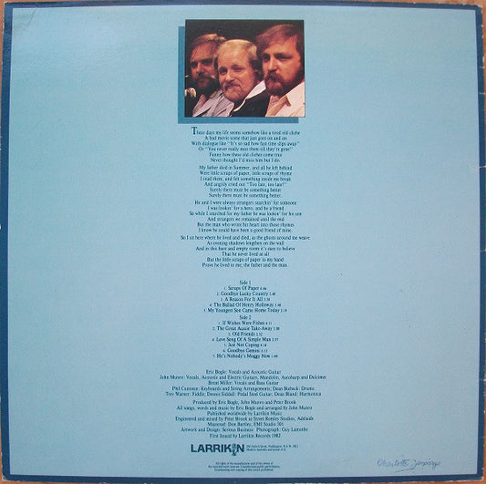 Eric Bogle With John Munro And Brent Miller : Scraps Of Paper (LP, Album)