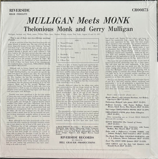 Gerry Mulligan Meets Thelonious Monk : Mulligan Meets Monk (LP, Album, RSD, Mono, Ltd, RE, 180)