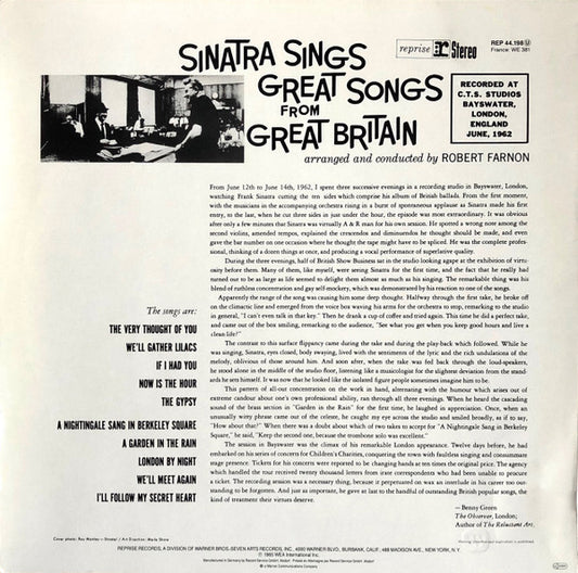 Frank Sinatra : Sinatra Sings Great Songs From Great Britain (LP, Album, RE)
